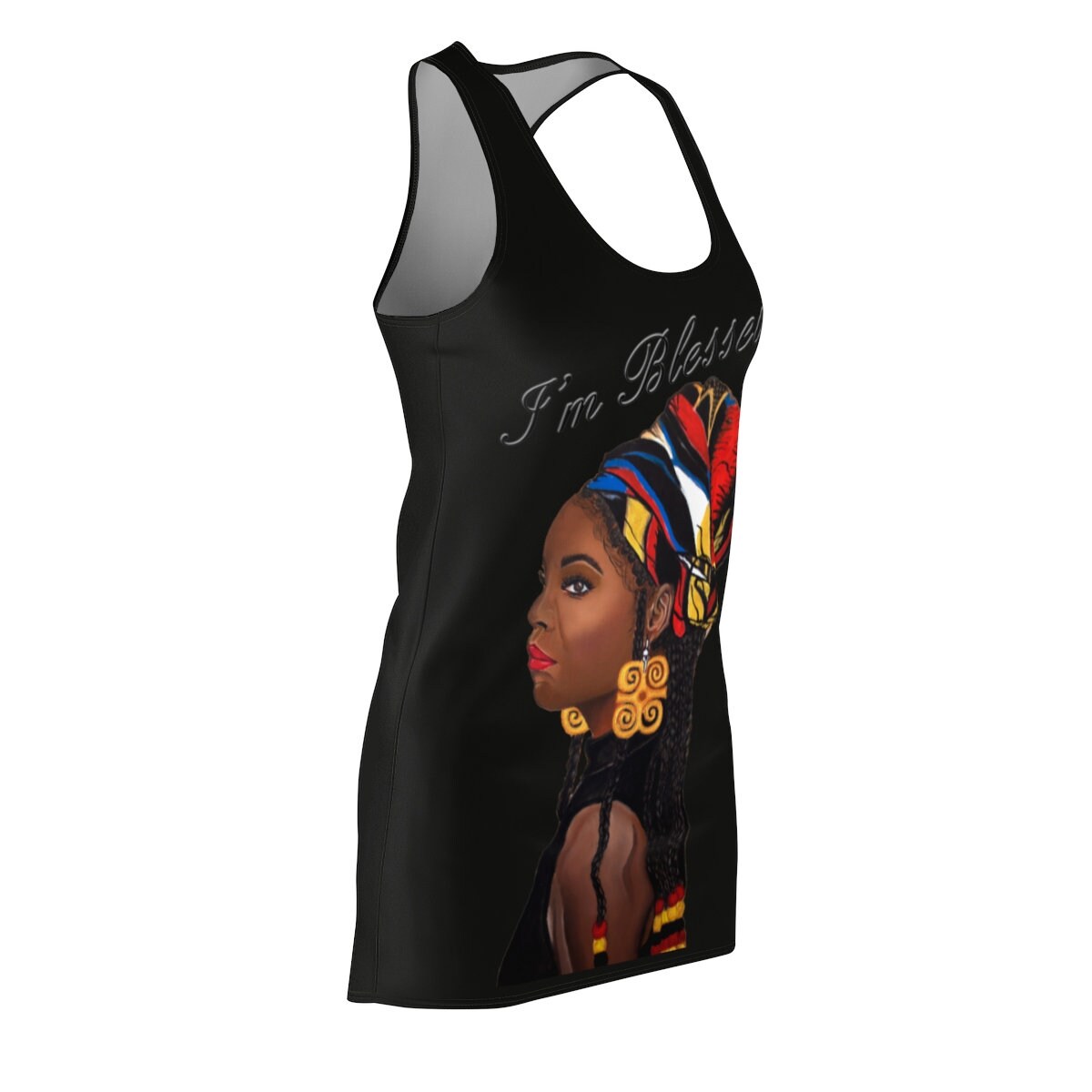 Black Women's Graphic Cut & Sew Racerback Dress