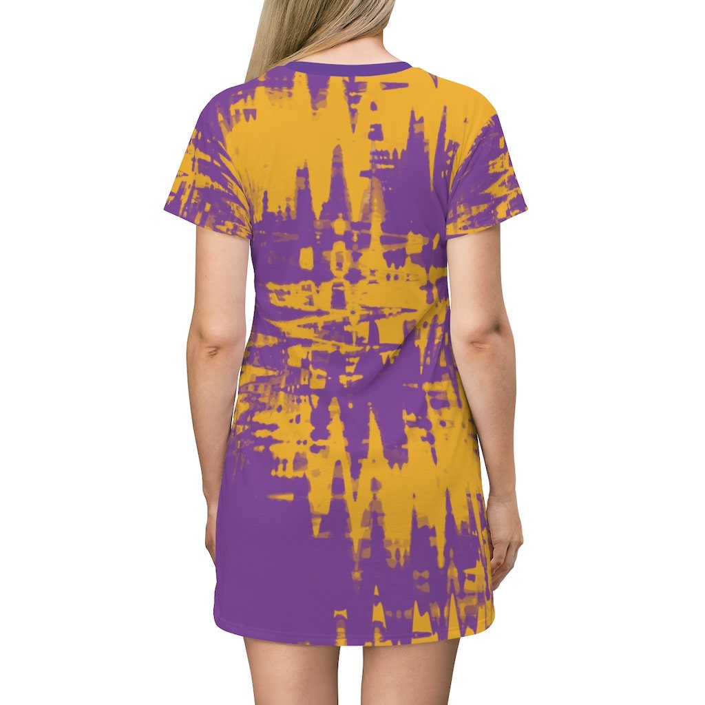 Purple and Gold All Over Print T-Shirt Dress
