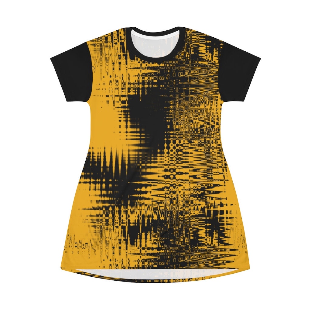 Gold and Black All Over Print T-Shirt Dress