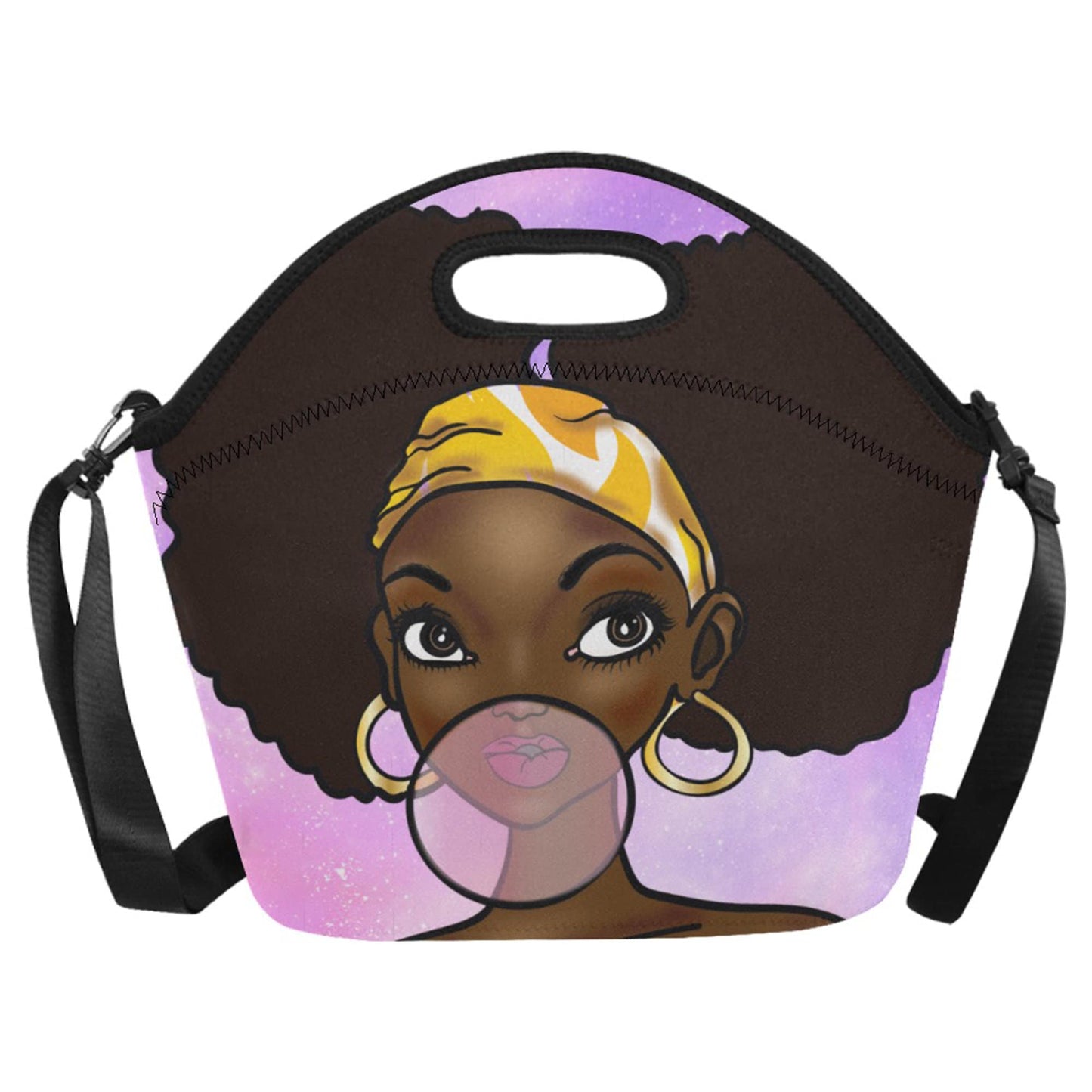 Girl with Afro Puffs Blowing Bubbles Neoprene Lunch Bag