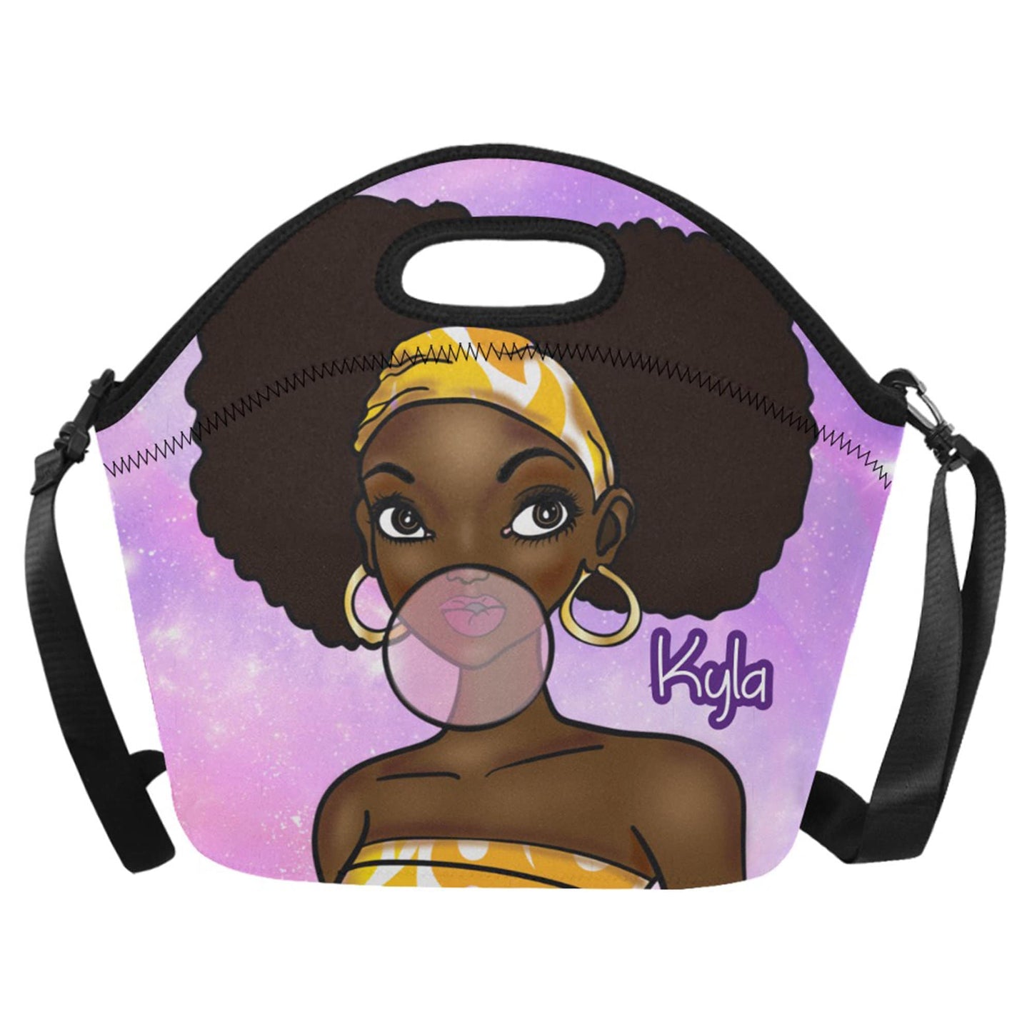 Girl with Afro Puffs Blowing Bubbles Neoprene Lunch Bag