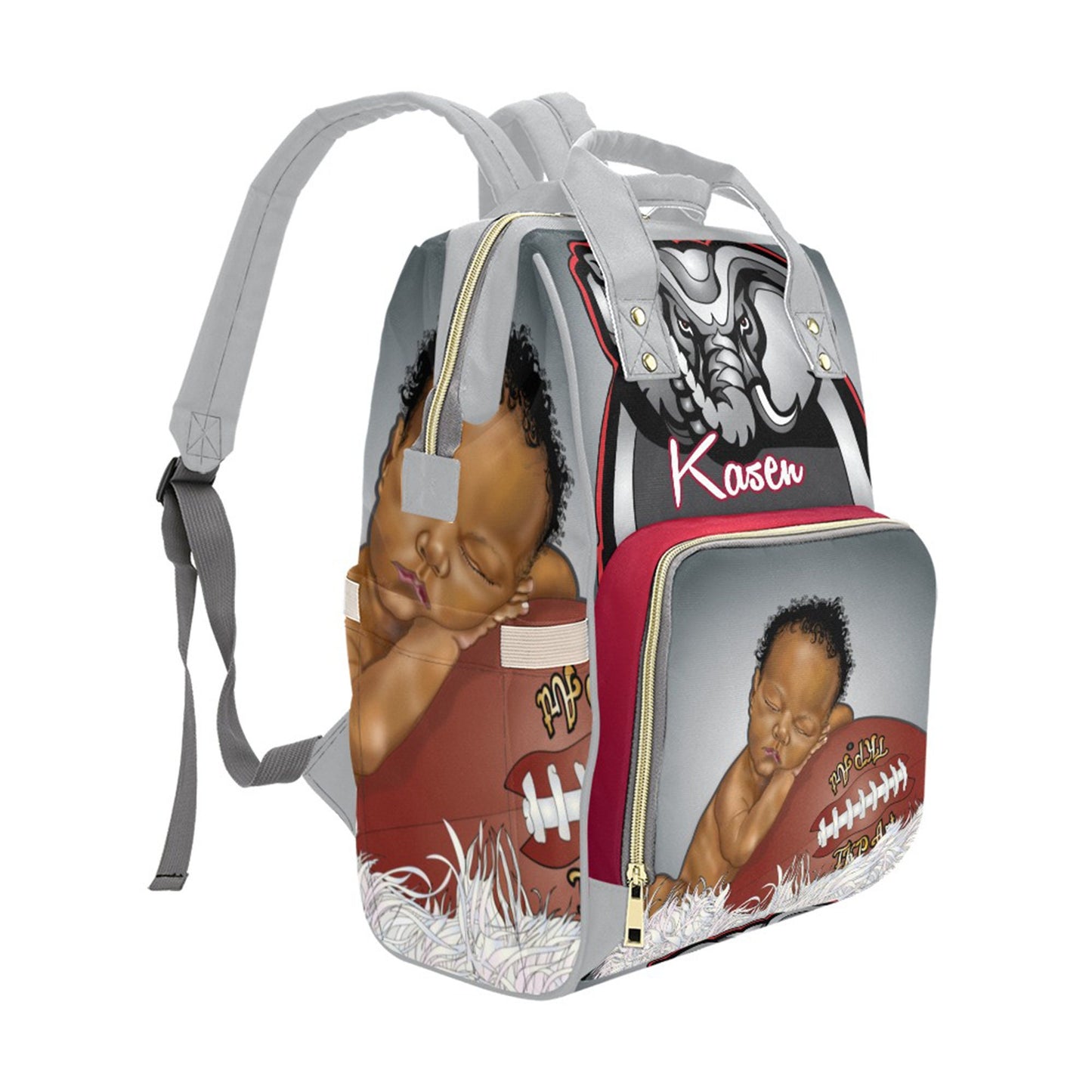 Afro Personalized Sports Baby Bag/ Diaper Bag/ African American Baby Boy Backpack/ Clothing Bottles Bag/ Baby Shower Gift