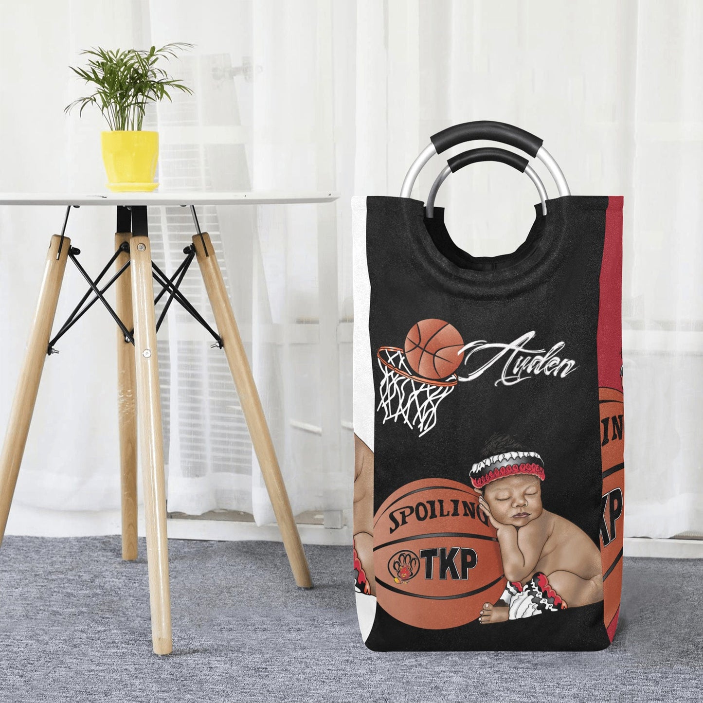 Personalized Sports Baby Hamper/ Laundry Bag/ Basketball/ African American Baby Boy Laundry Basket/ Storage Basket/ Baby Shower Gift
