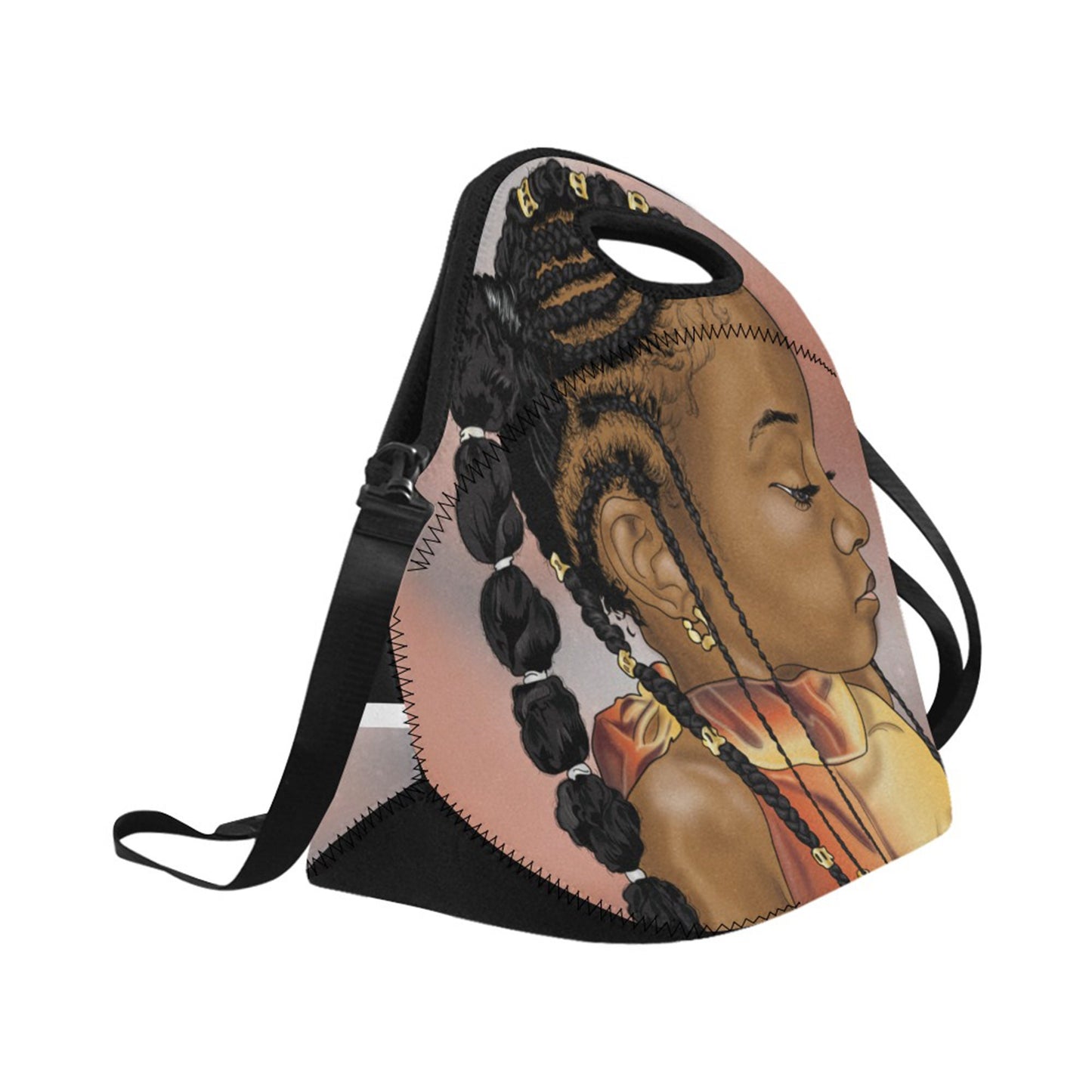 Afro Personalized Black Girl with Braids Lunch Bag Waterproof Custom Lunch Tote For Adults, Kids-School, Work, Picnic, Back to school