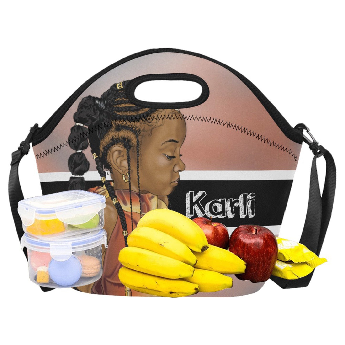 Afro Personalized Black Girl with Braids Lunch Bag Waterproof Custom Lunch Tote For Adults, Kids-School, Work, Picnic, Back to school