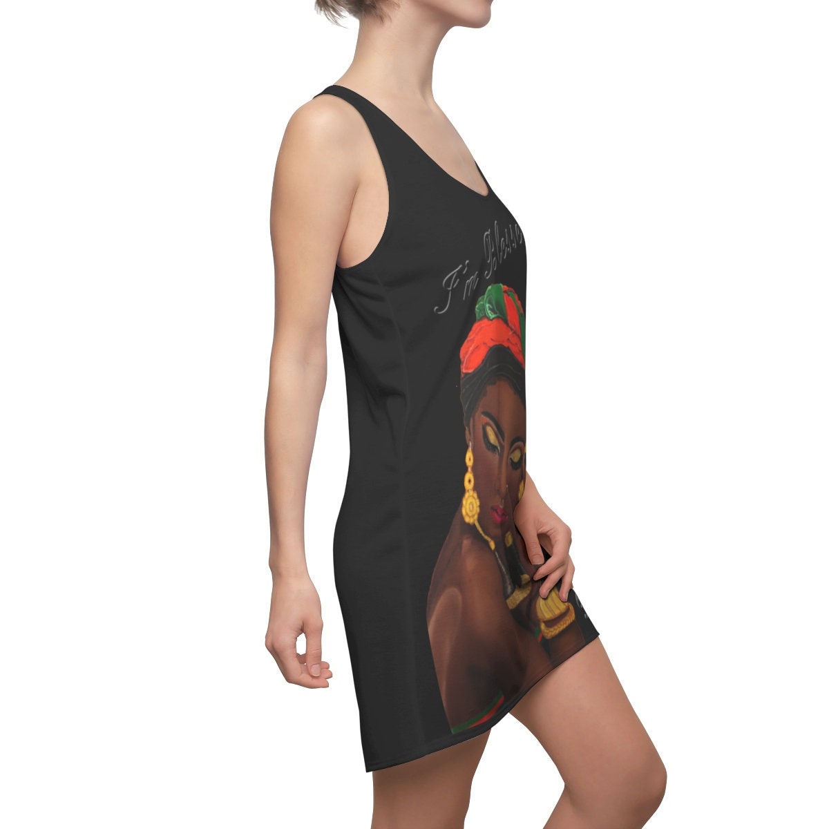 Women's Black Graphic Cut & Sew Racerback Dress