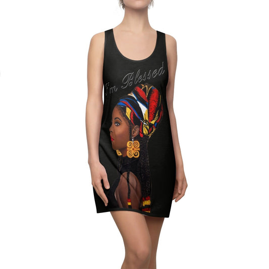 Black Women's Graphic Cut & Sew Racerback Dress