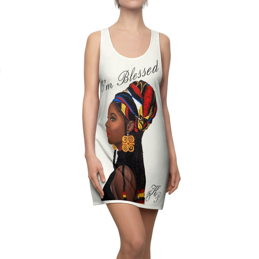 White Women's Graphic Cut & Sew Racerback Dress