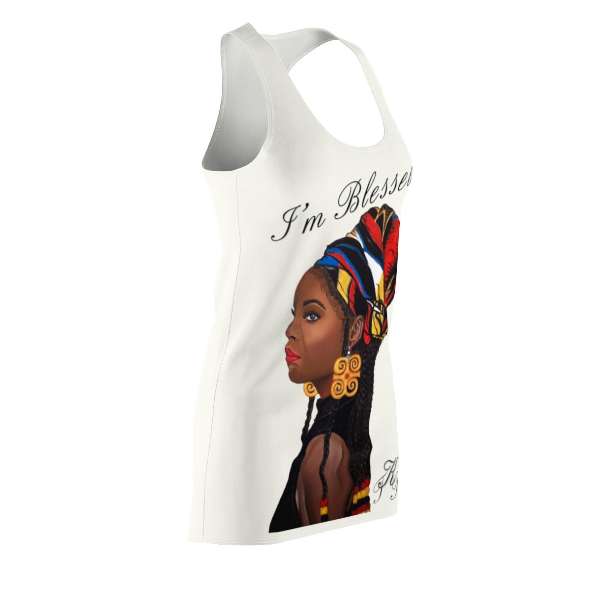 White Women's Graphic Cut & Sew Racerback Dress