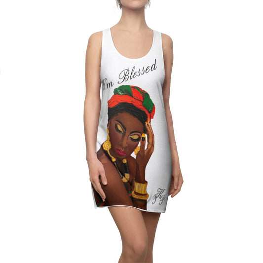Women's  Graphic White  Cut & Sew Racerback Dress