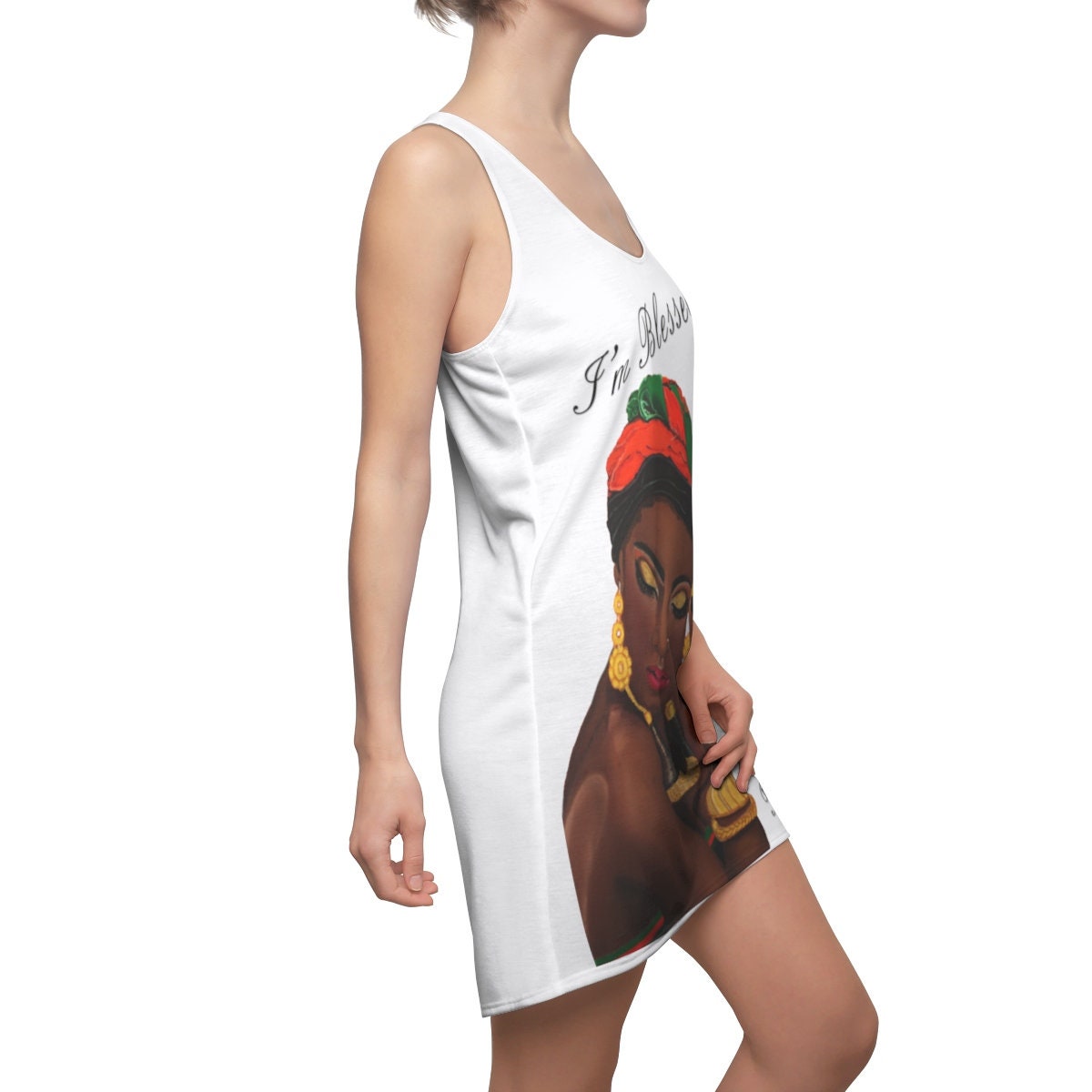 Women's  Graphic White  Cut & Sew Racerback Dress