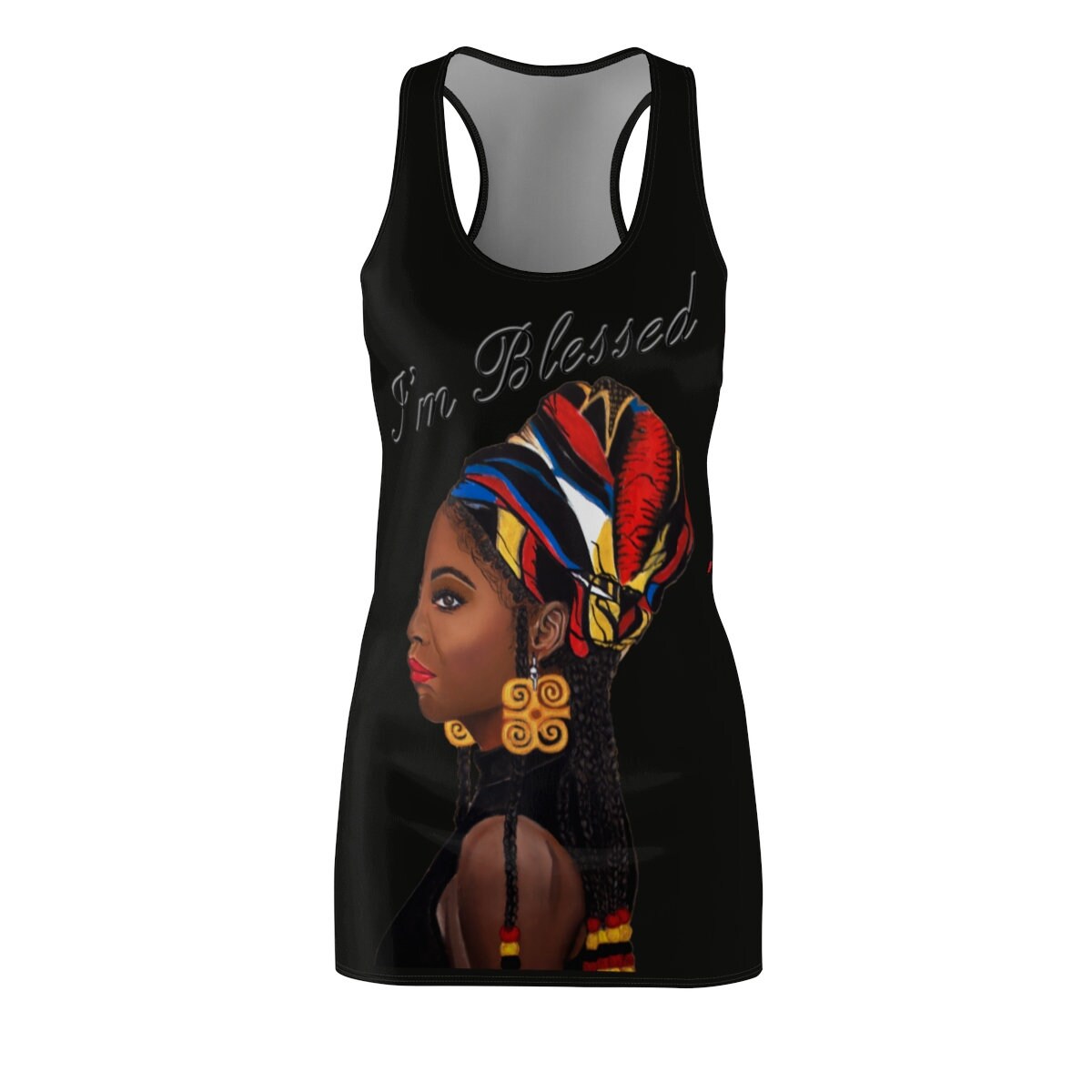 Black Women's Graphic Cut & Sew Racerback Dress