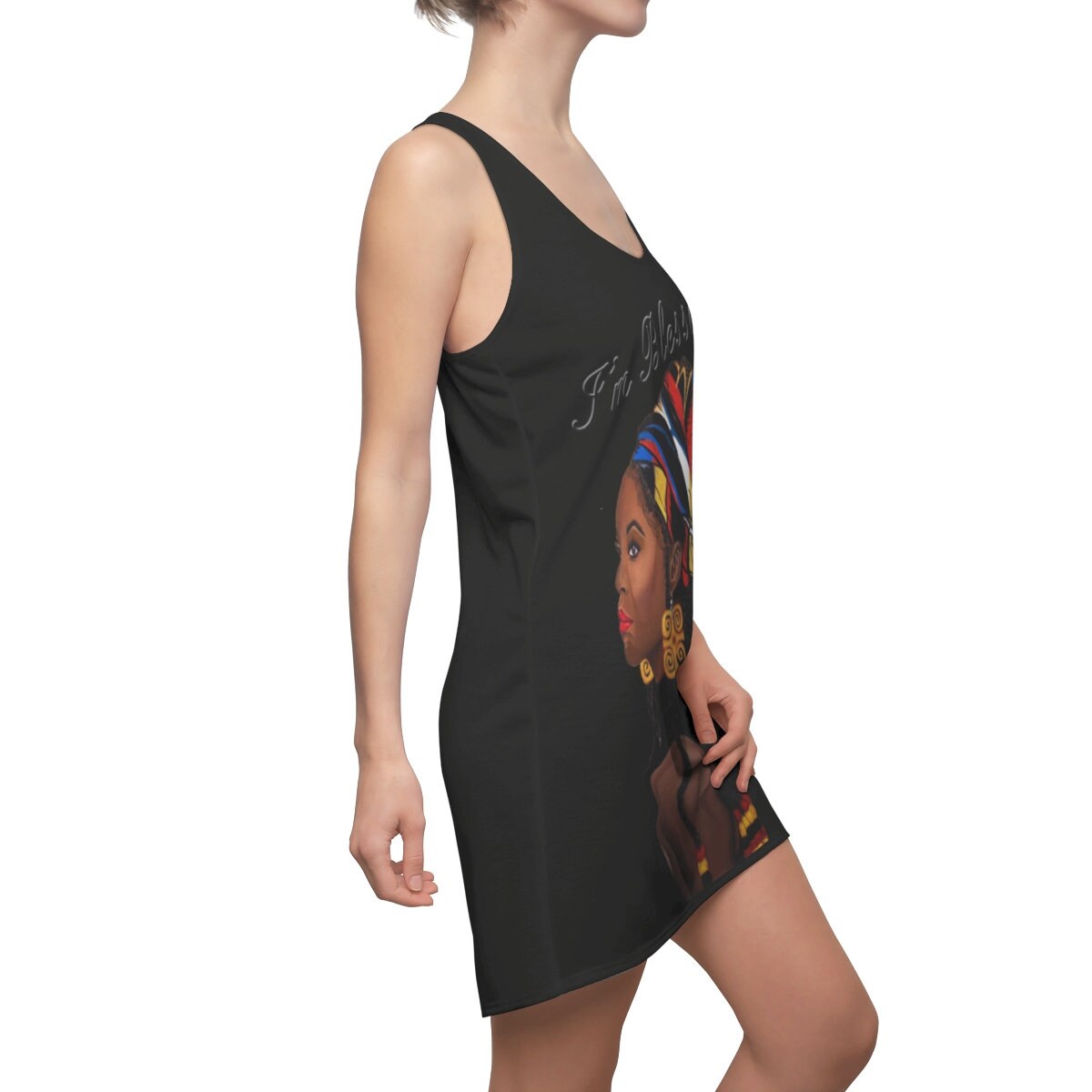 Black Women's Graphic Cut & Sew Racerback Dress
