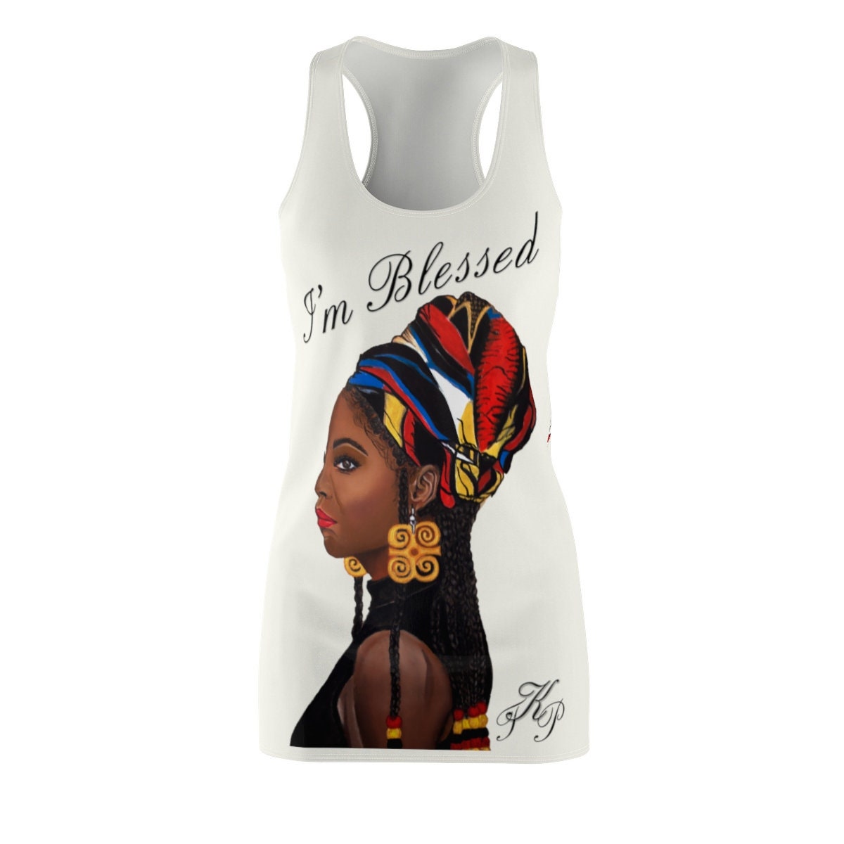 White Women's Graphic Cut & Sew Racerback Dress