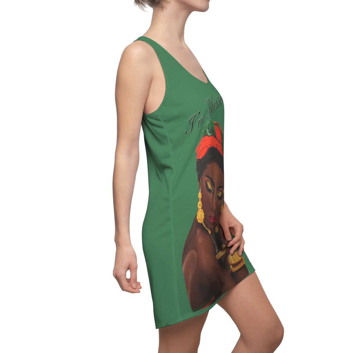 Women's  Green Graphic Cut & Sew Racerback Dress