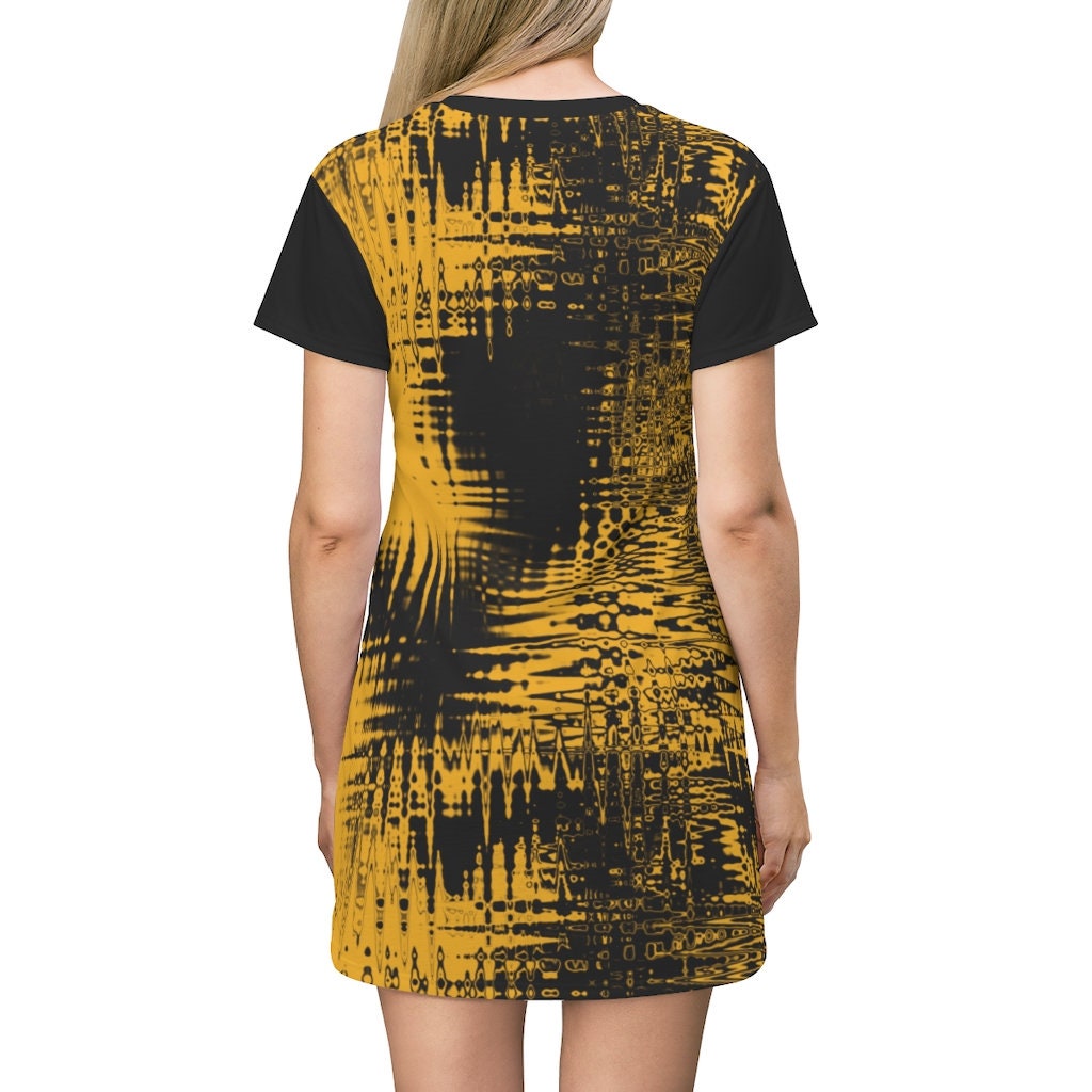 Gold and Black  All Over Print T-Shirt Dress