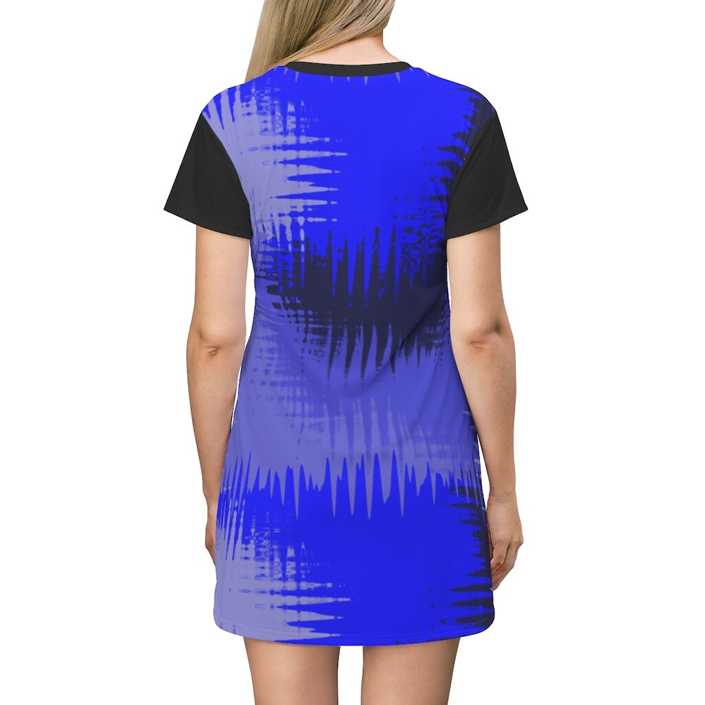 Blue and Black All Over Print T-Shirt Dress