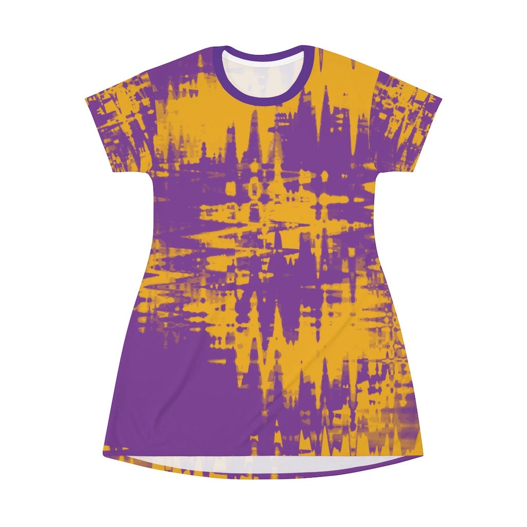 Purple and Gold All Over Print T-Shirt Dress