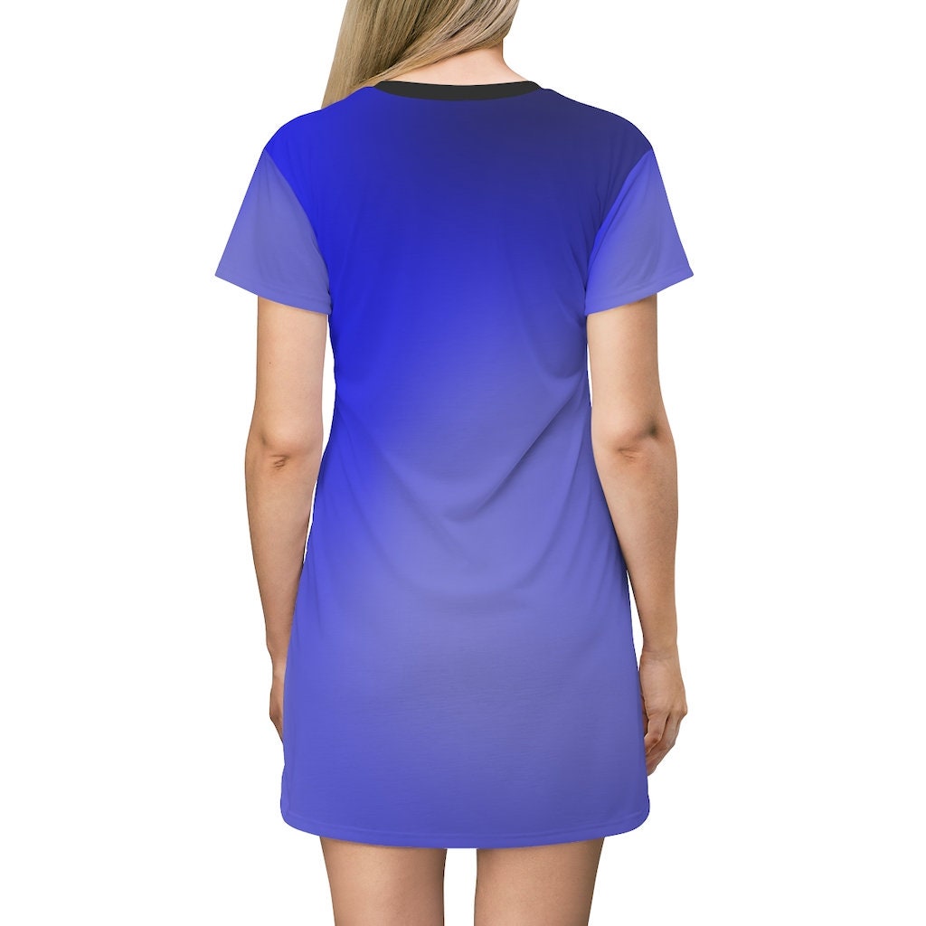 Blue All Over Print T-Shirt Dress