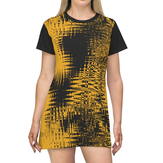 Gold and Black  All Over Print T-Shirt Dress