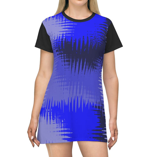 Blue and Black All Over Print T-Shirt Dress