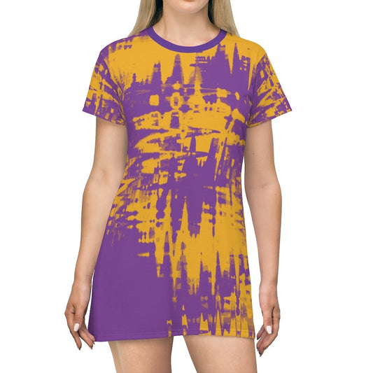 Purple and Gold All Over Print T-Shirt Dress