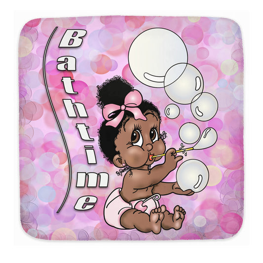 Personalized Hooded Baby Girl towel snuggle up after a relaxing bath.