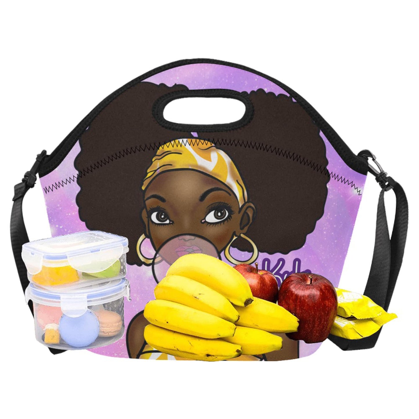 Girl with Afro Puffs  Blowing Bubbles Neoprene Lunch Bag