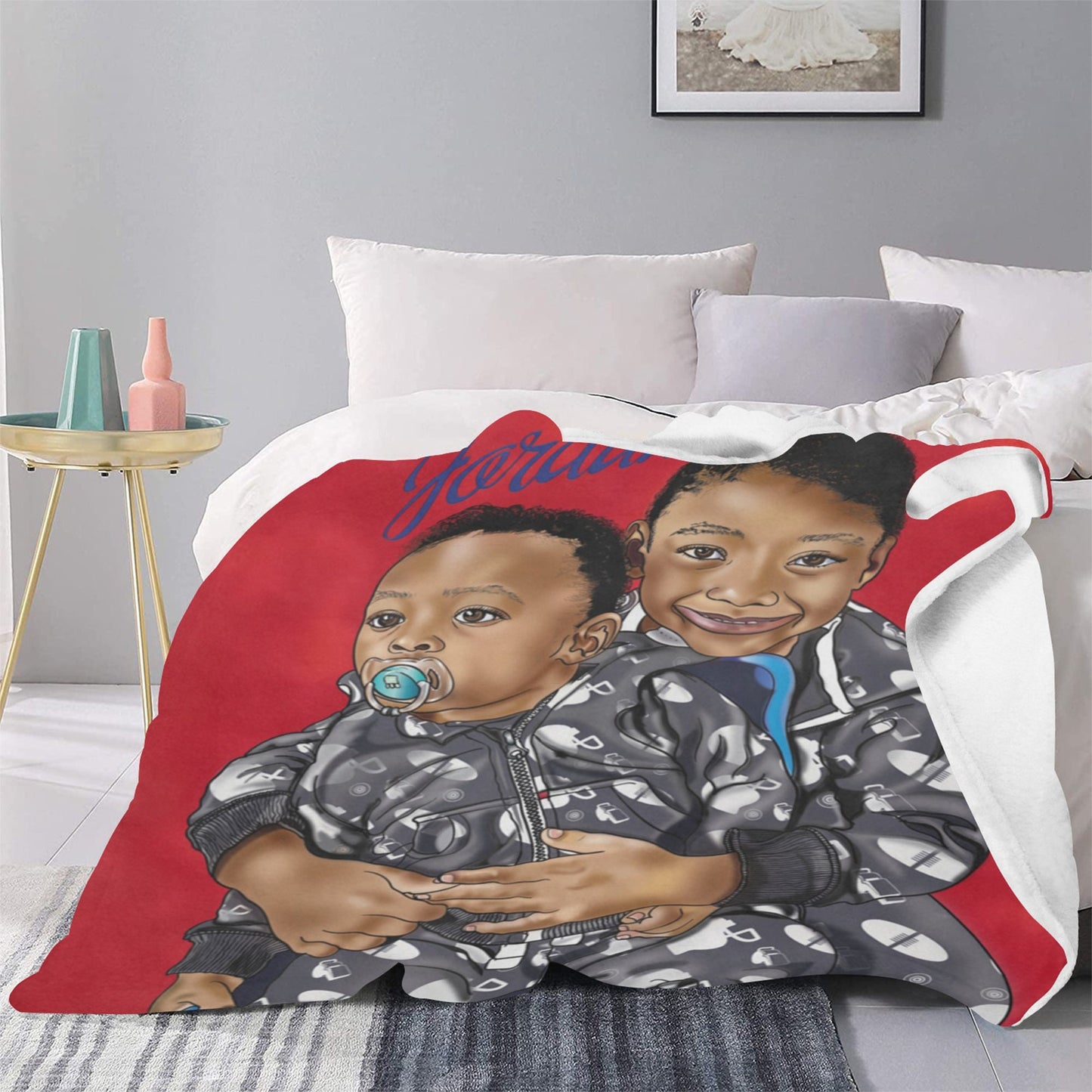 Create Your Own/Velveteen Plush Blanket/Portrait from your photo/family illustration /family portrait