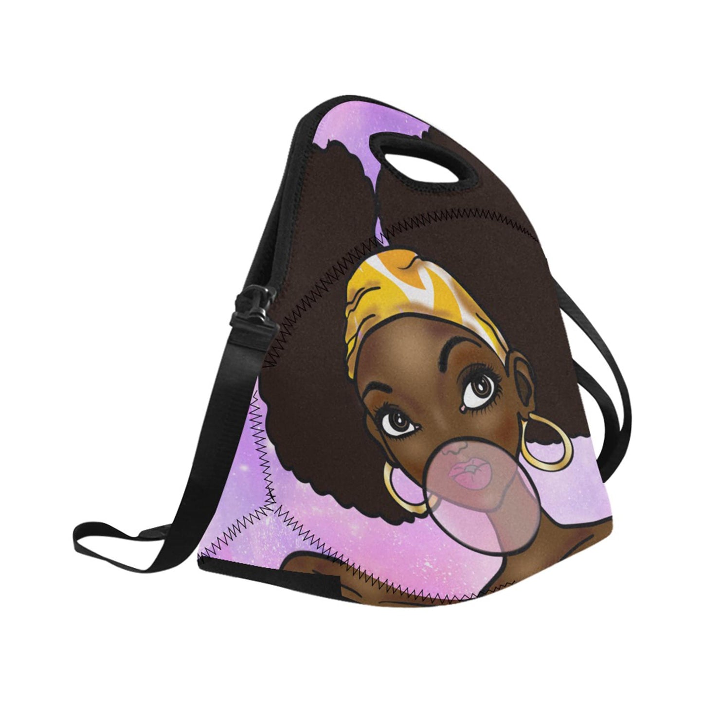 Girl with Afro Puffs  Blowing Bubbles Neoprene Lunch Bag
