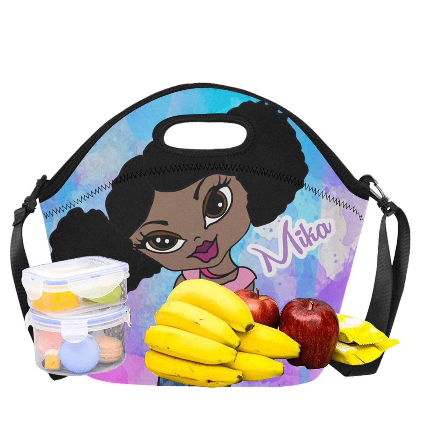 Personalized Back To School Lunch Bag For African American Kids, Little Black Girl, Afro Puffs