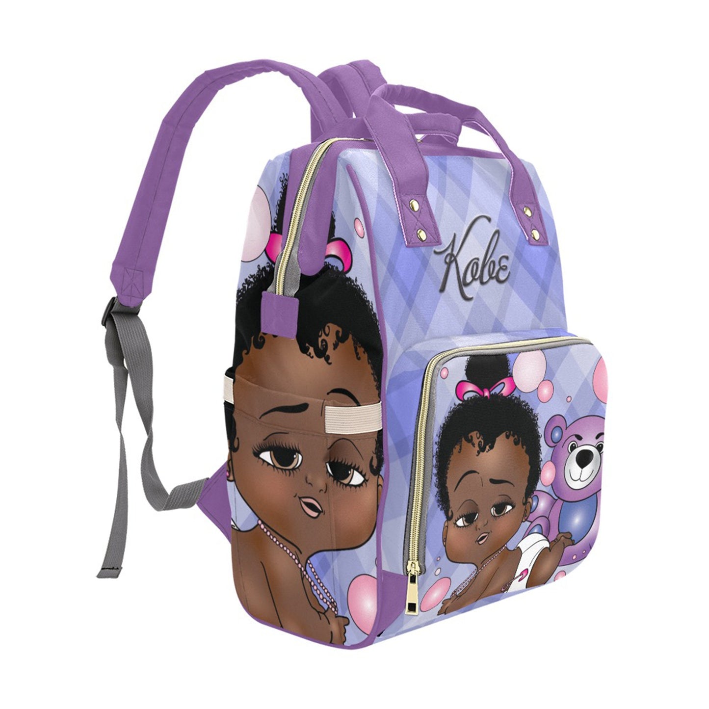 Afro Personalized Baby Bag/ Diaper Bag/ African American Baby Girl Backpack/ Clothing Bottles Bag/ Baby Shower Gift