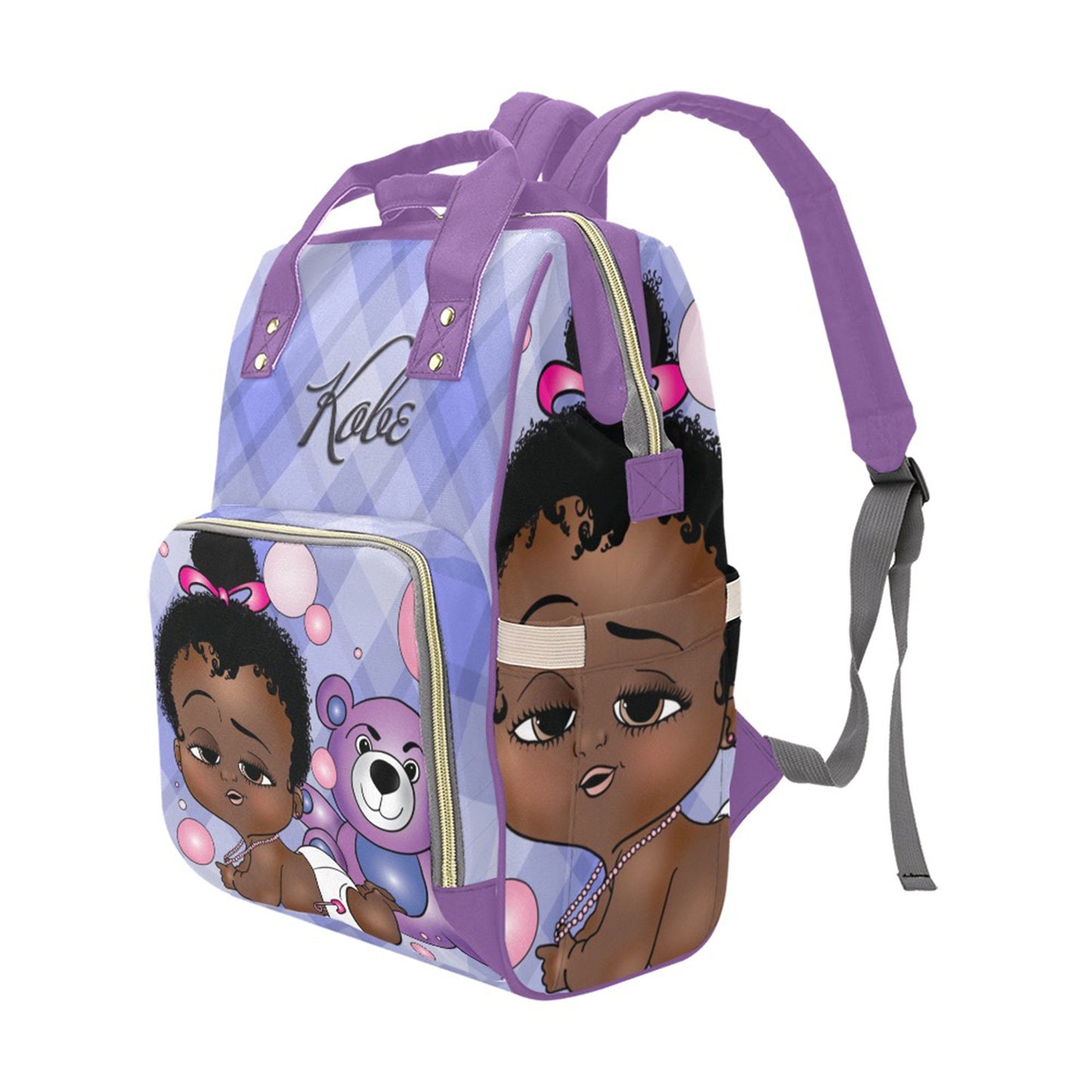 Afro Personalized Baby Bag/ Diaper Bag/ African American Baby Girl Backpack/ Clothing Bottles Bag/ Baby Shower Gift
