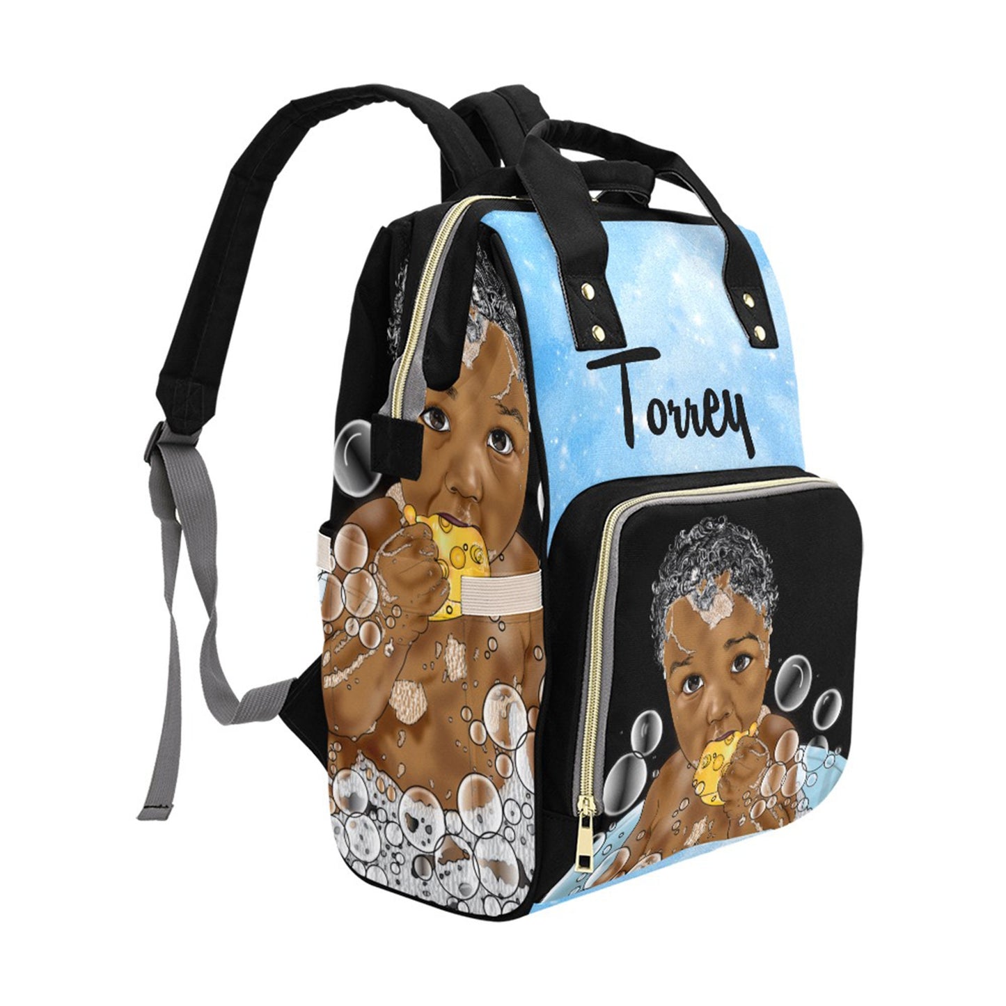 Afro Personalized Baby Diaper Bag, Backpack, Baby Boy Nursery , Camping Baby Boy Shower Gift, Happy Camper, Crib Bedding, Outdoors Nursery