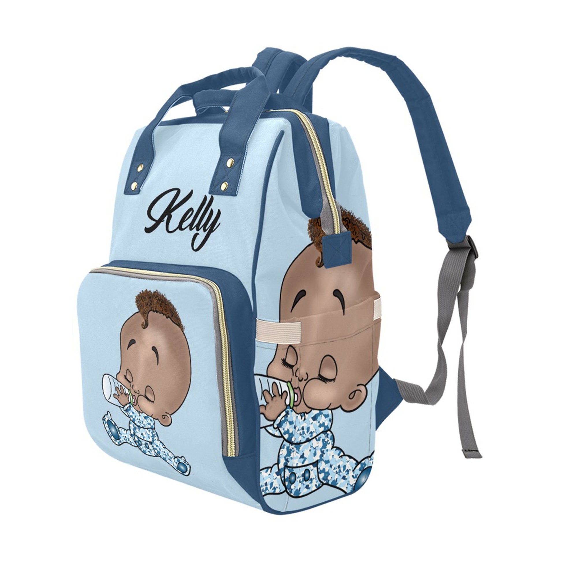 Personalized Baby Bag/ Diaper Bag/ African American Baby Boy Backpack/ Clothing Bottles Bag/ Baby Shower Gift