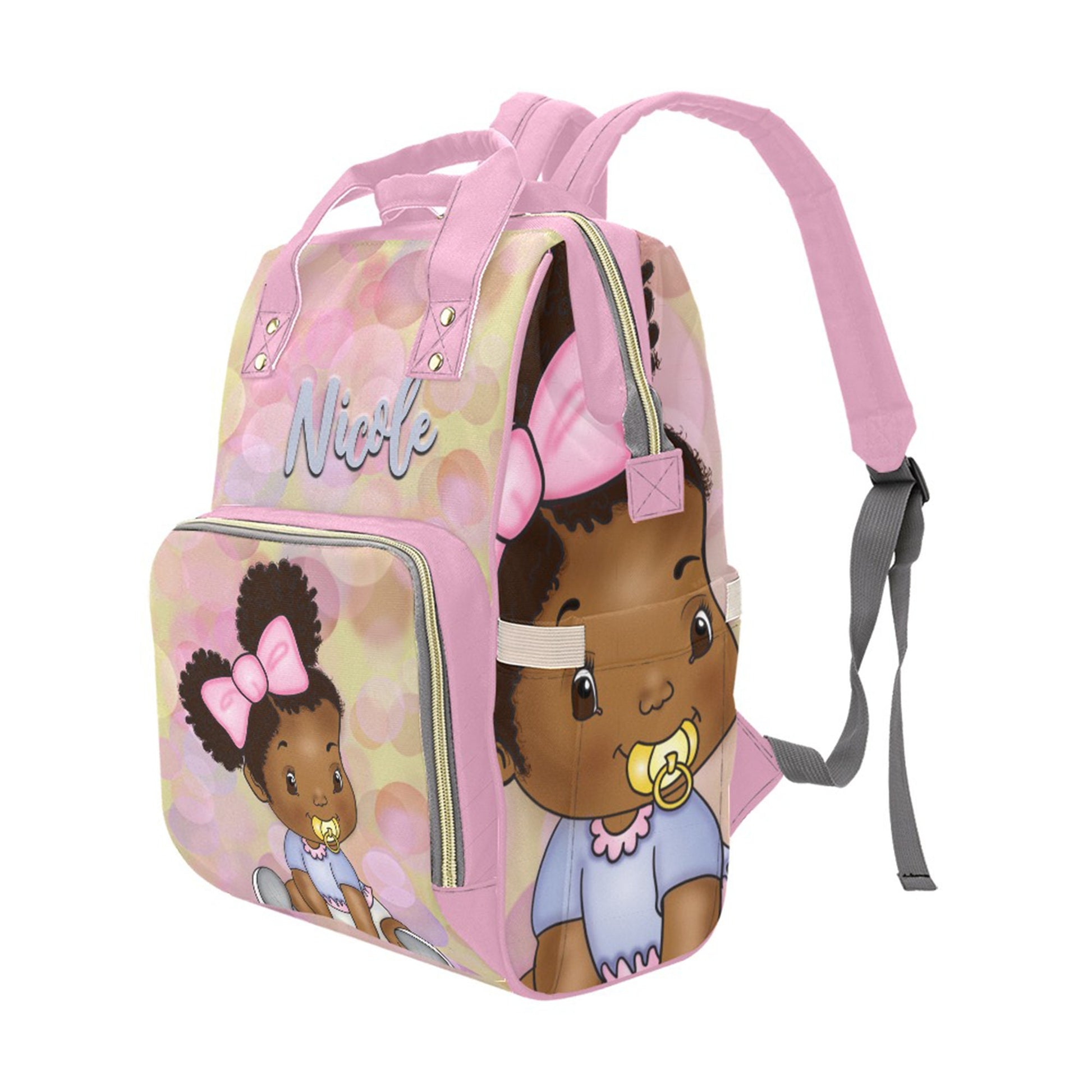 Afro Personalized Baby Bag/ Diaper Bag/ African American Baby Girl Backpack/ Clothing Bottles Bag/ Baby Shower Gift