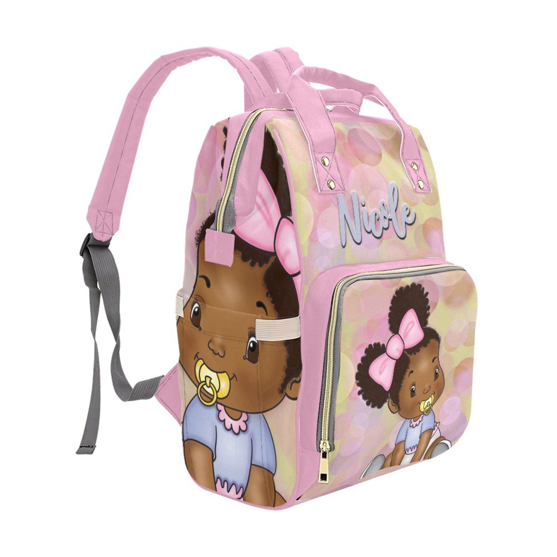 Afro Personalized Baby Bag/ Diaper Bag/ African American Baby Girl Backpack/ Clothing Bottles Bag/ Baby Shower Gift