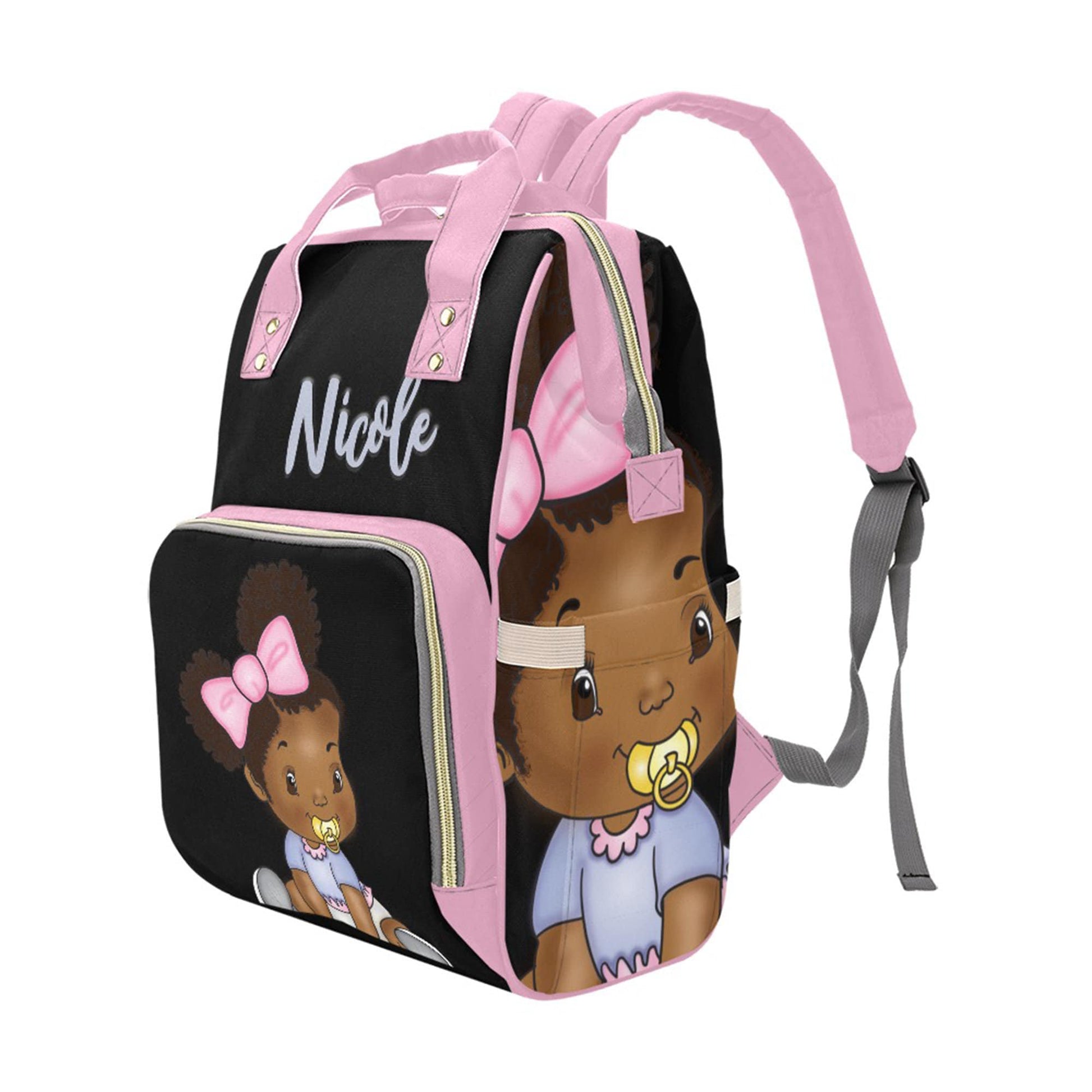 Afro Personalized Baby Bag/ Diaper Bag/ African American Baby Girl Backpack/ Clothing Bottles Bag/ Baby Shower Gift
