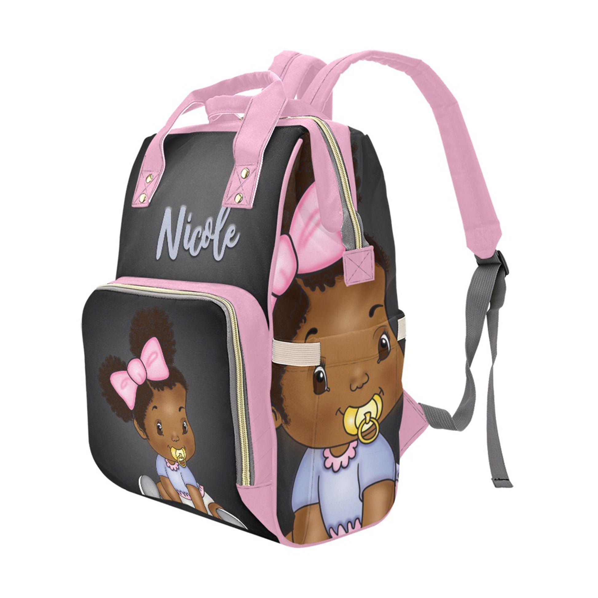 Afro Personalized Baby Bag/ Diaper Bag/ African American Baby Girl Backpack/ Clothing Bottles Bag/ Baby Shower Gift