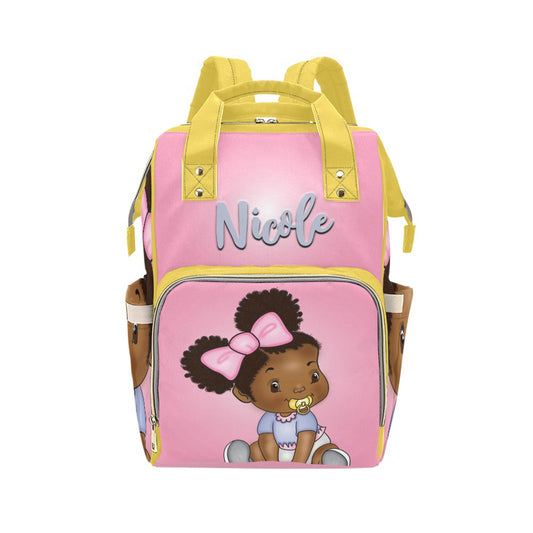 Afro Personalized Baby Bag/ Diaper Bag/ African American Baby Girl Backpack/ Clothing Bottles Bag/ Baby Shower Gift