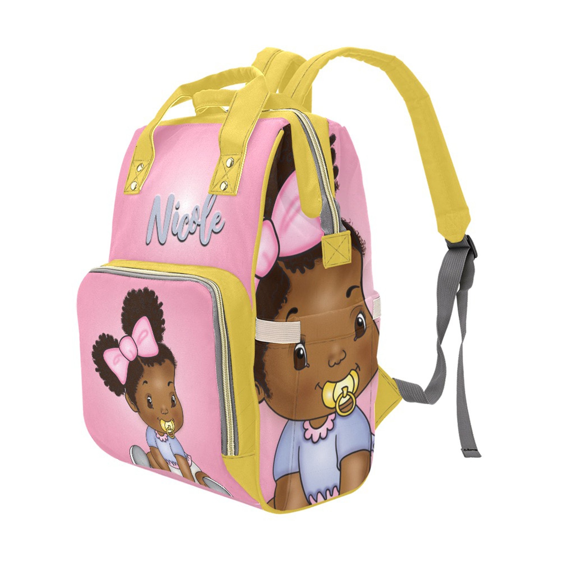 Afro Personalized Baby Bag/ Diaper Bag/ African American Baby Girl Backpack/ Clothing Bottles Bag/ Baby Shower Gift