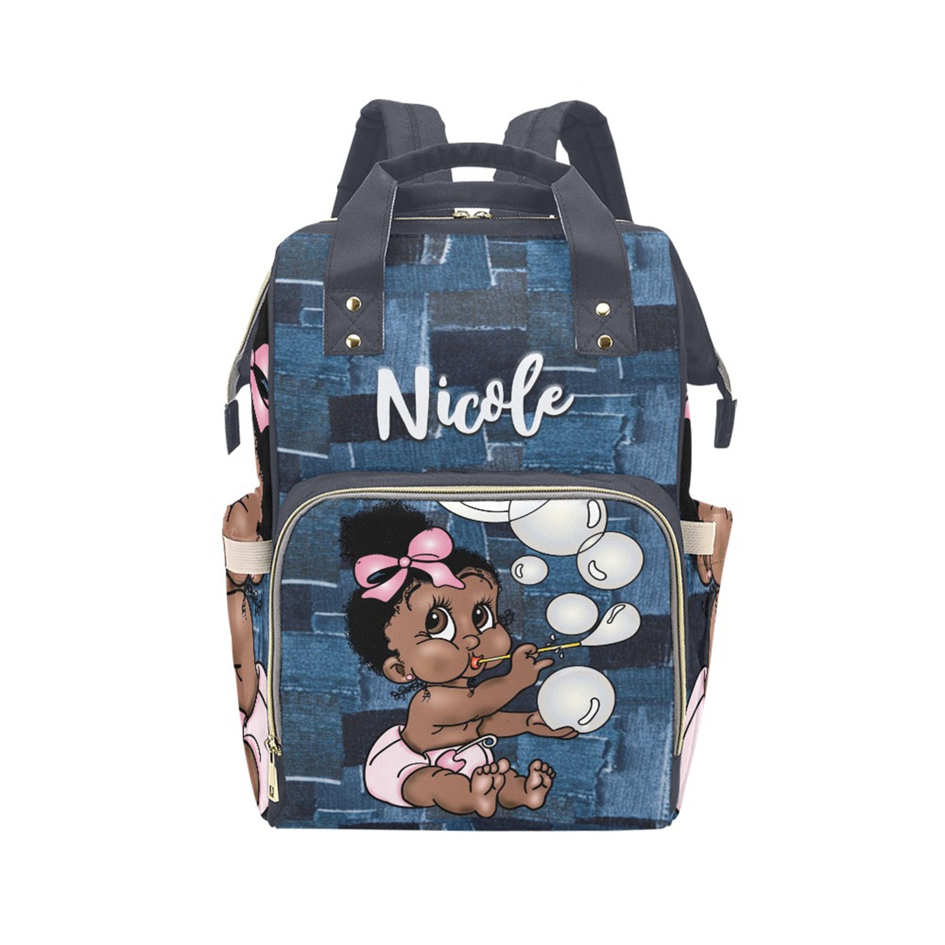 Afro Personalized Baby Bag/ Diaper Bag/ African American Baby Girl Backpack/ Clothing Bottles Bag/ Baby Shower Gift