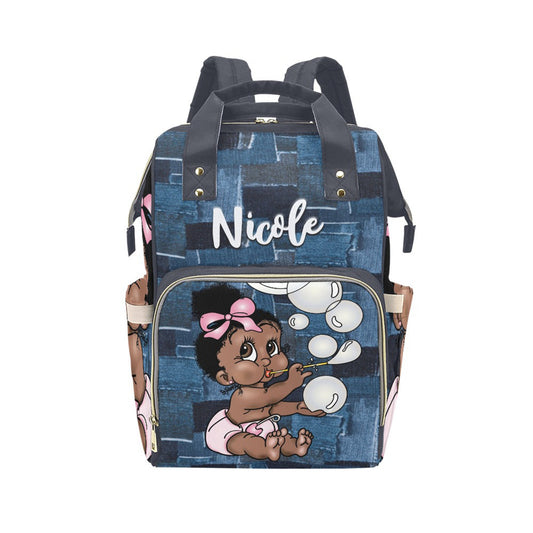 Afro Personalized Baby Bag/ Diaper Bag/ African American Baby Girl Backpack/ Clothing Bottles Bag/ Baby Shower Gift