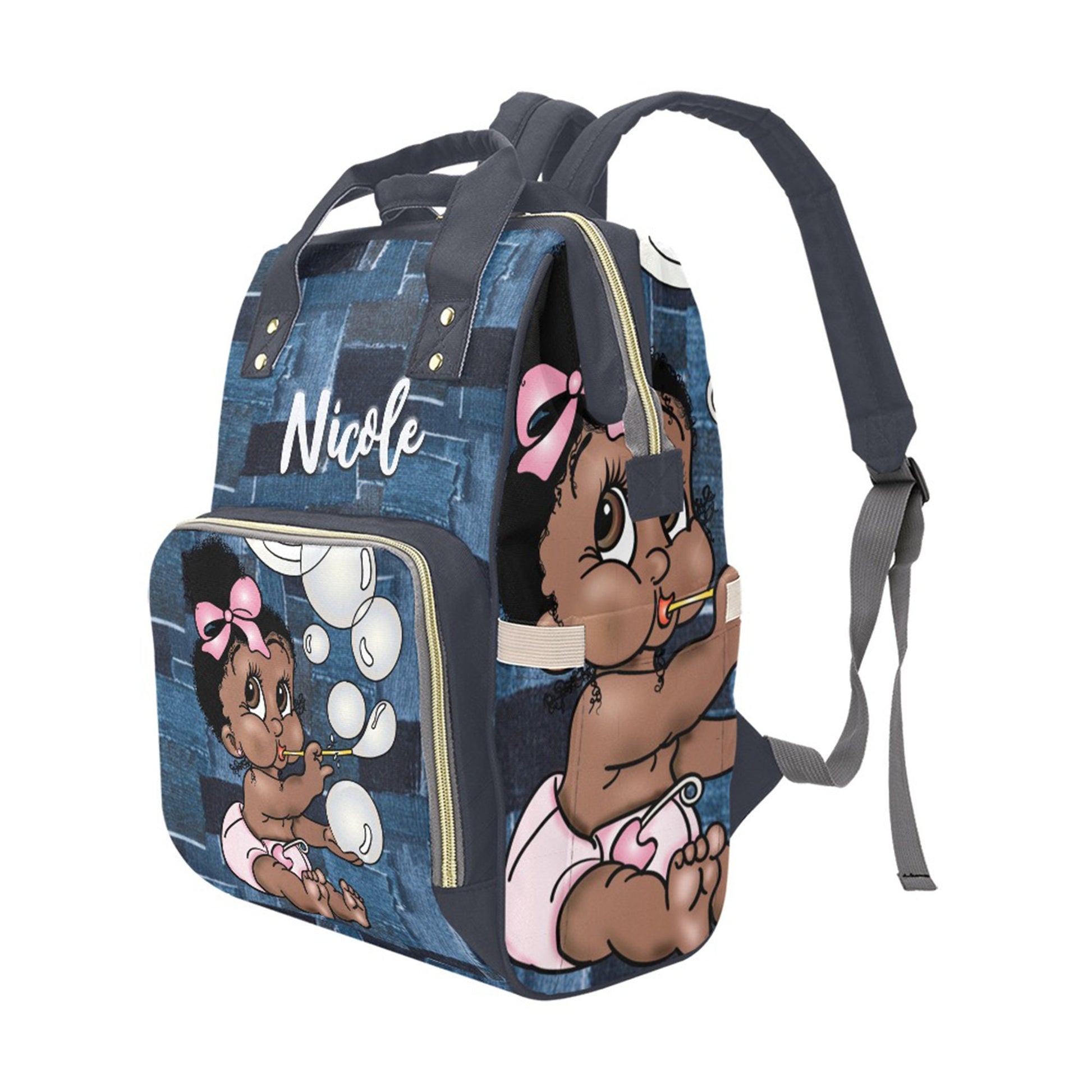 Afro Personalized Baby Bag/ Diaper Bag/ African American Baby Girl Backpack/ Clothing Bottles Bag/ Baby Shower Gift