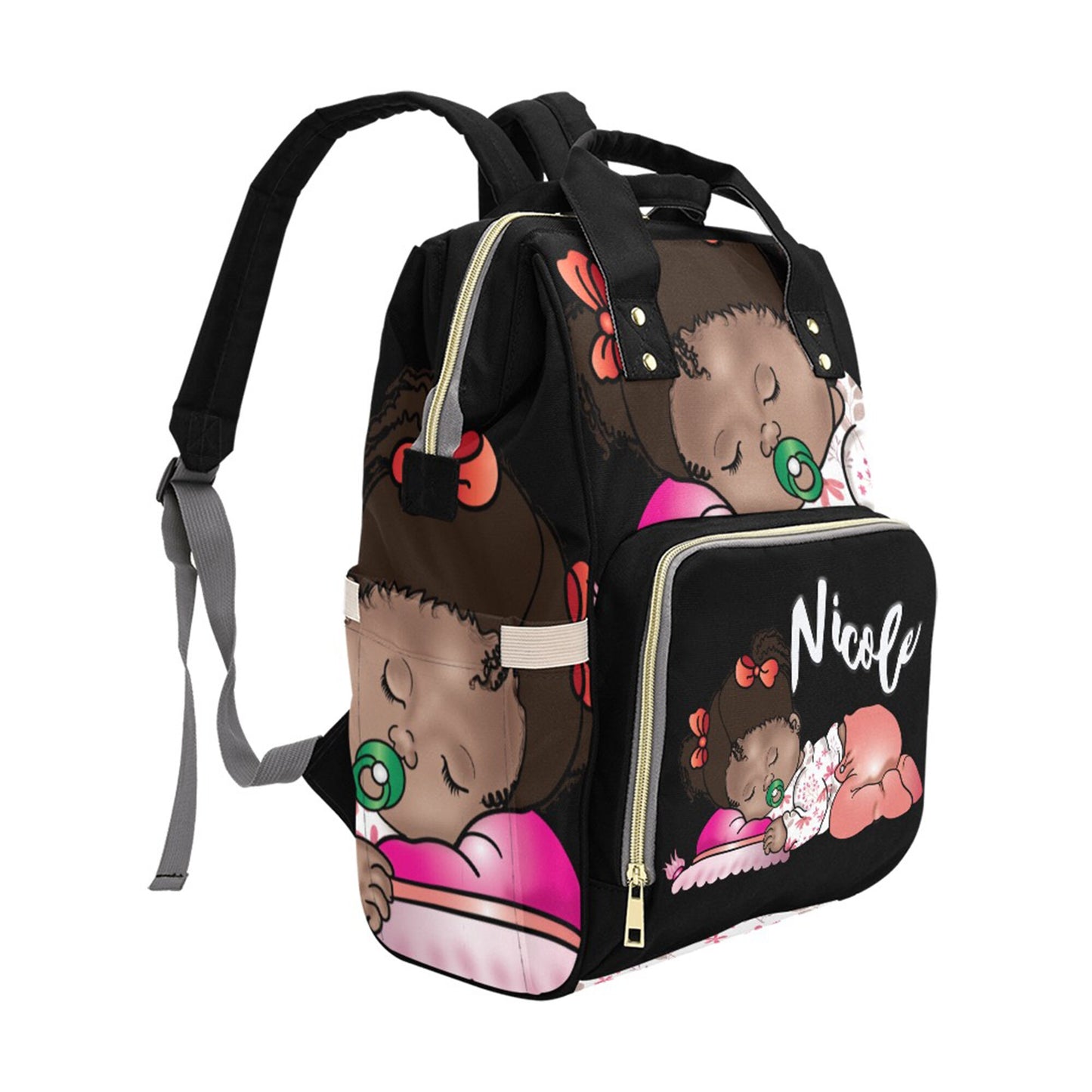 Afro Personalized Baby Bag/ Diaper Bag/ African American Baby Girl Backpack/ Clothing Bottles Bag/ Baby Shower Gift