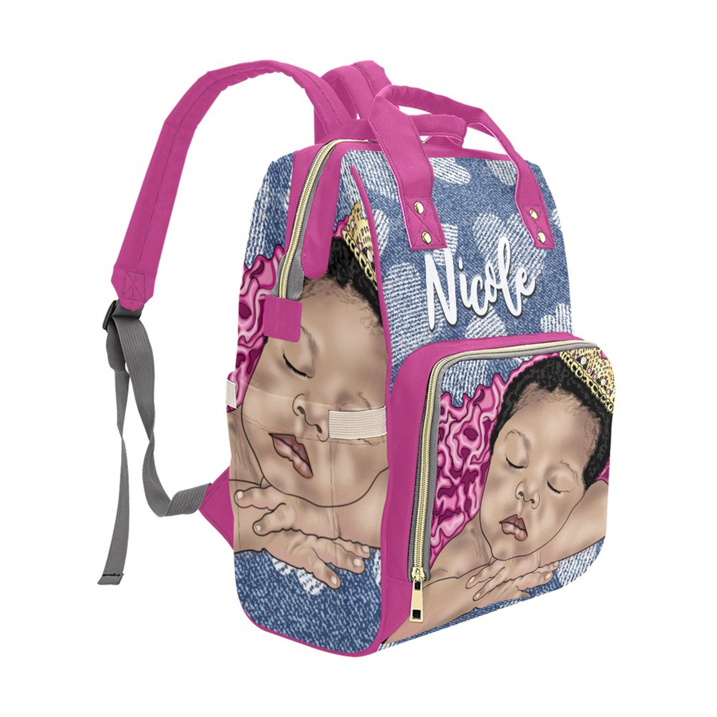 Afro Personalized Baby Bag/ Diaper Bag/ African American Baby Girl Backpack/ Clothing Bottles Bag/ Baby Shower Gift