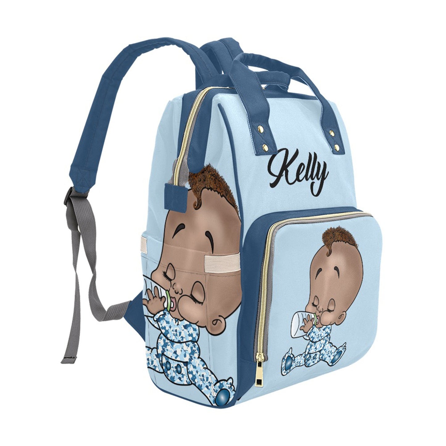Personalized Baby Bag/ Diaper Bag/ African American Baby Boy Backpack/ Clothing Bottles Bag/ Baby Shower Gift
