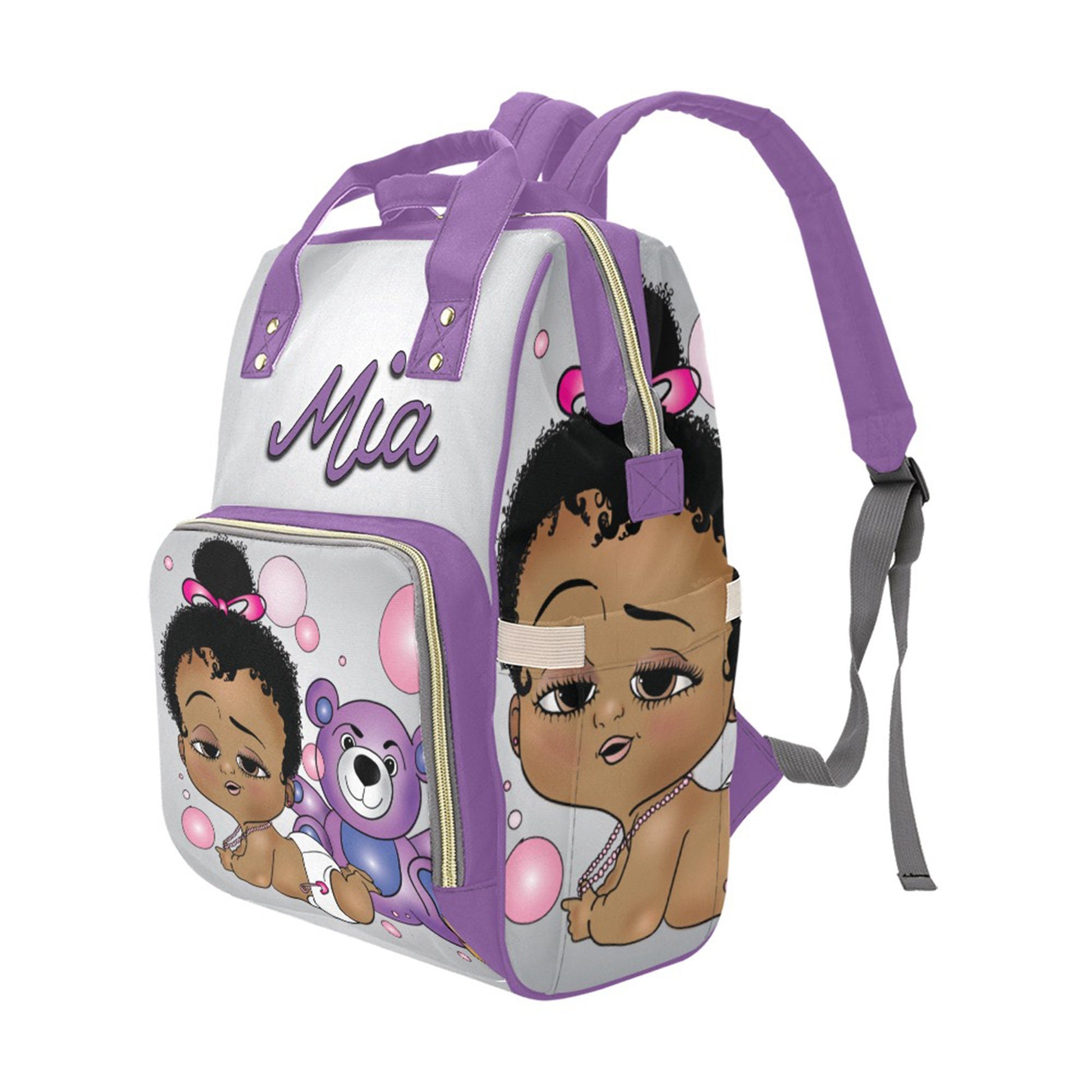 Afro Personalized Baby Bag/ Diaper Bag/ African American Baby Girl Backpack/ Clothing Bottles Bag/ Baby Shower Gift