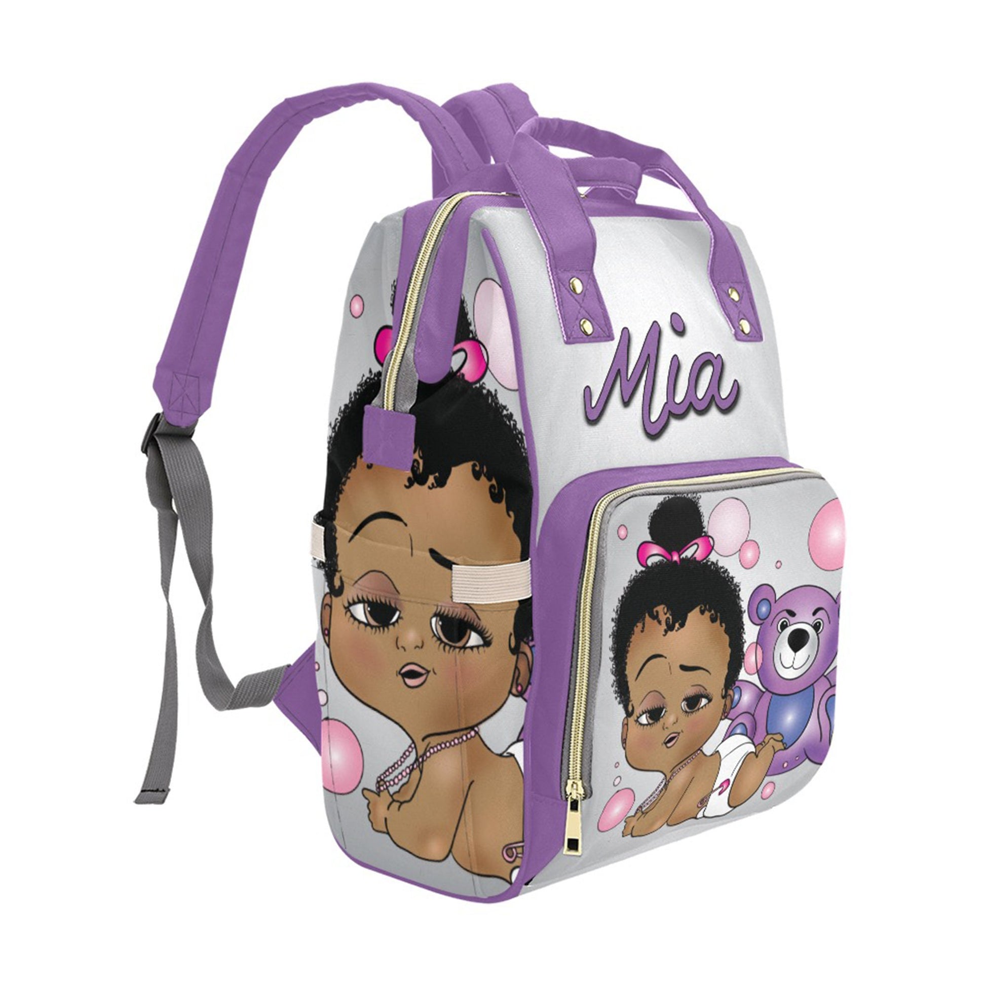 Afro Personalized Baby Bag/ Diaper Bag/ African American Baby Girl Backpack/ Clothing Bottles Bag/ Baby Shower Gift