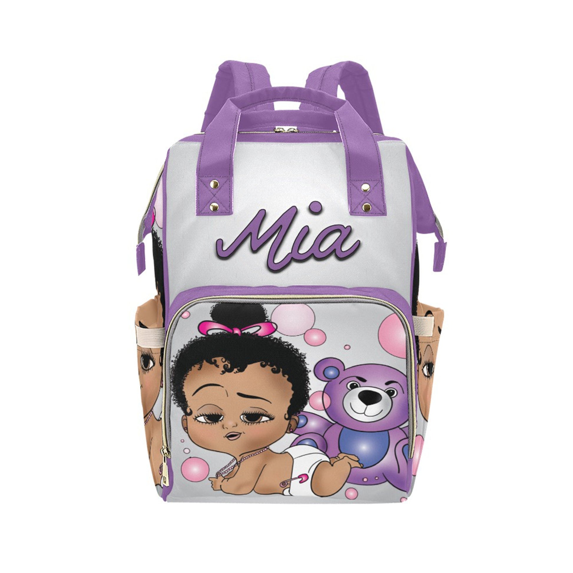 Afro Personalized Baby Bag/ Diaper Bag/ African American Baby Girl Backpack/ Clothing Bottles Bag/ Baby Shower Gift